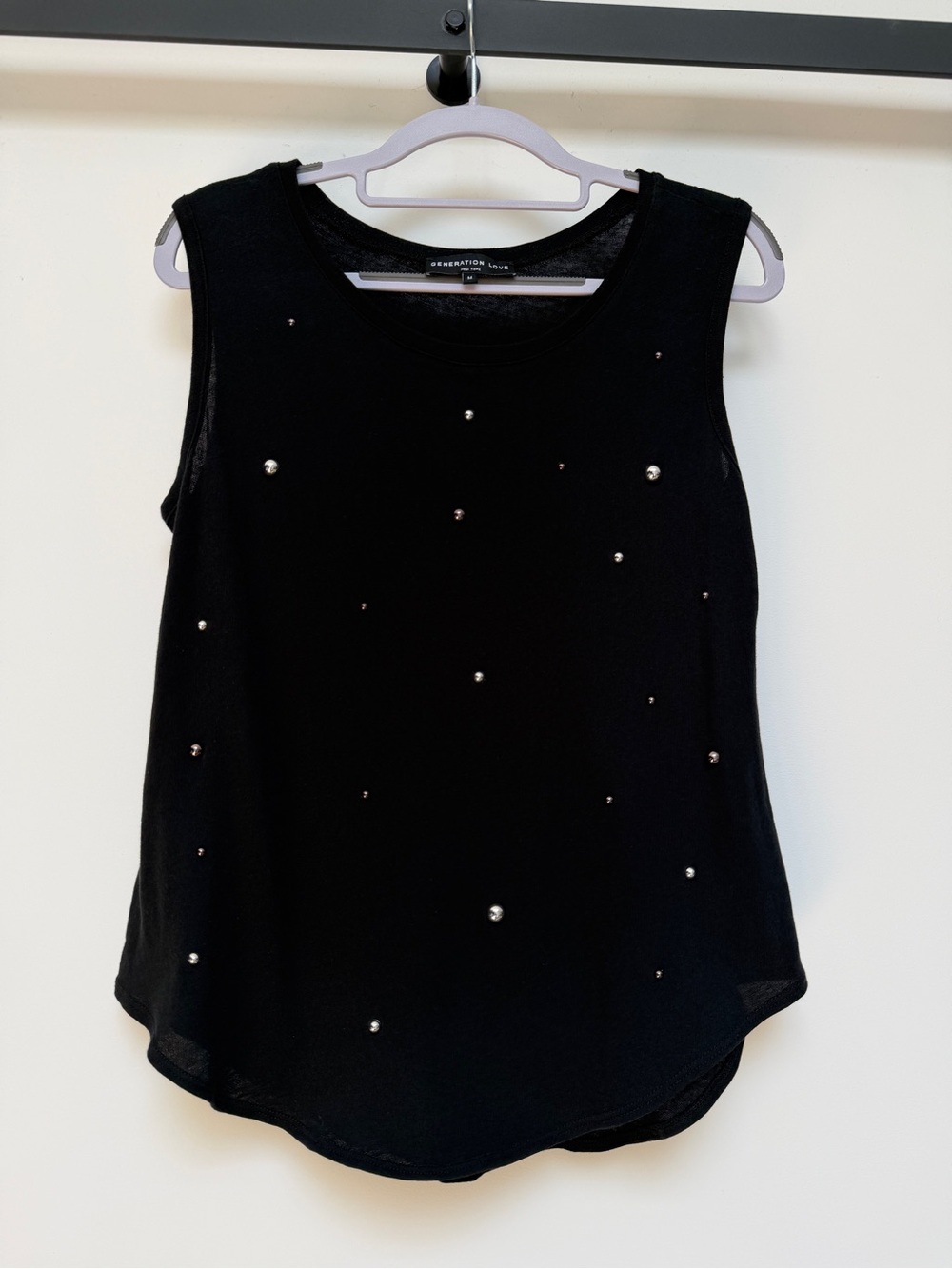 Generation Love Daphne Silver Metal Pearls Cotton Tank Top - Medium - Like New